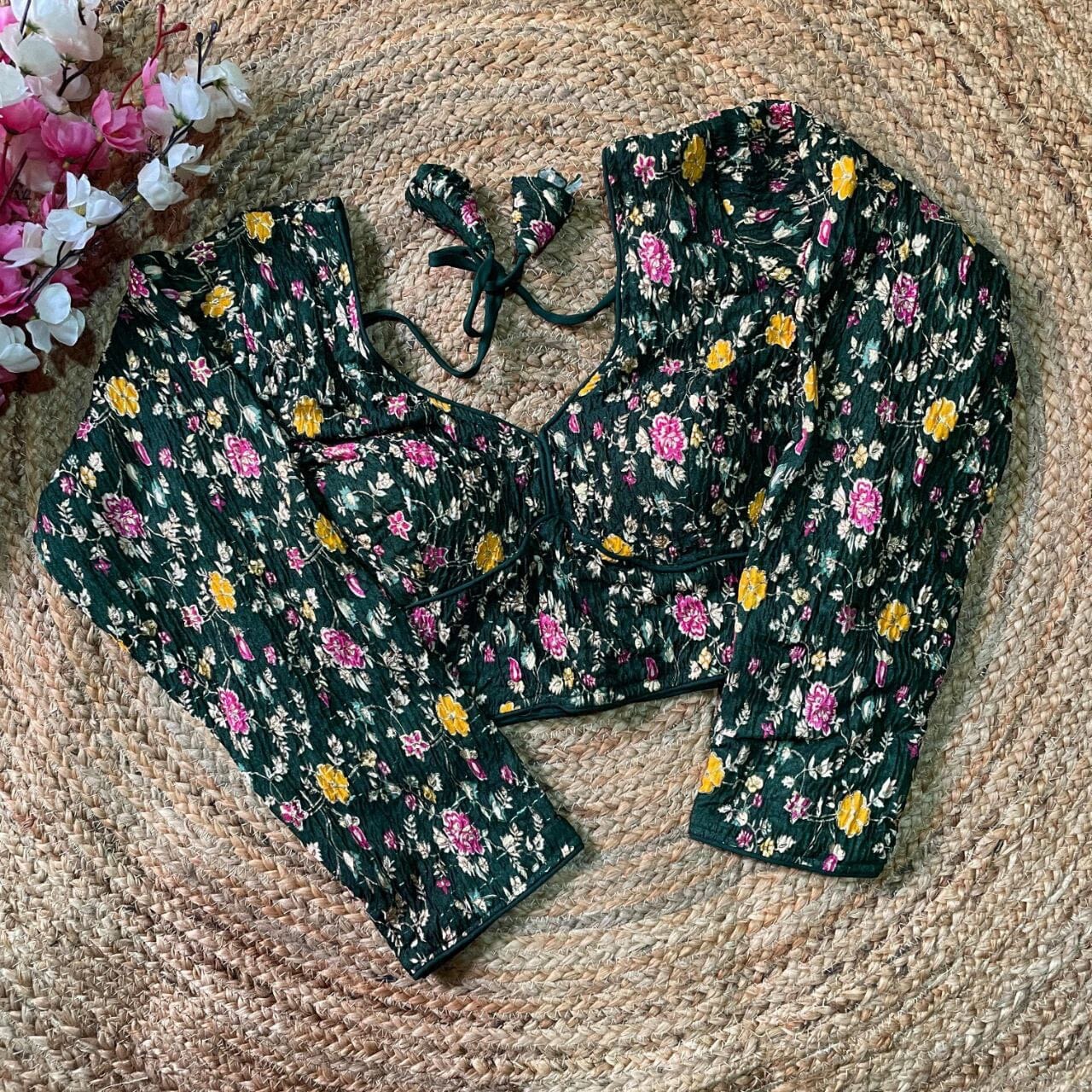 Dark Green Premium Kashmiri work Full Sleeves Readymade Blouse Readymade Blouse Shopin Di Apparels