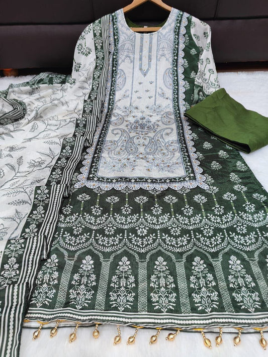 Dark Green Sequence Diamond Work Printed Stylish Trending Designer Suit Ready to Wear Designer Suits Shopin Di Apparels