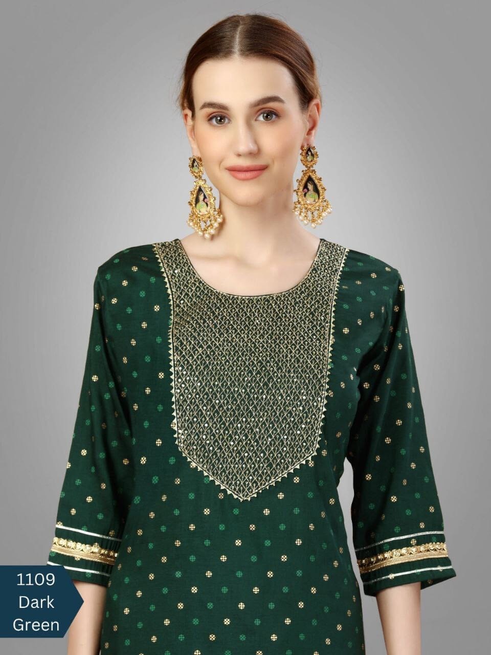 Dark Green Silk Blend Sequence Embroidered Designer Kurti with Dupatta and Bottom Kurti with Dupatta and Bottom Shopin Di Apparels