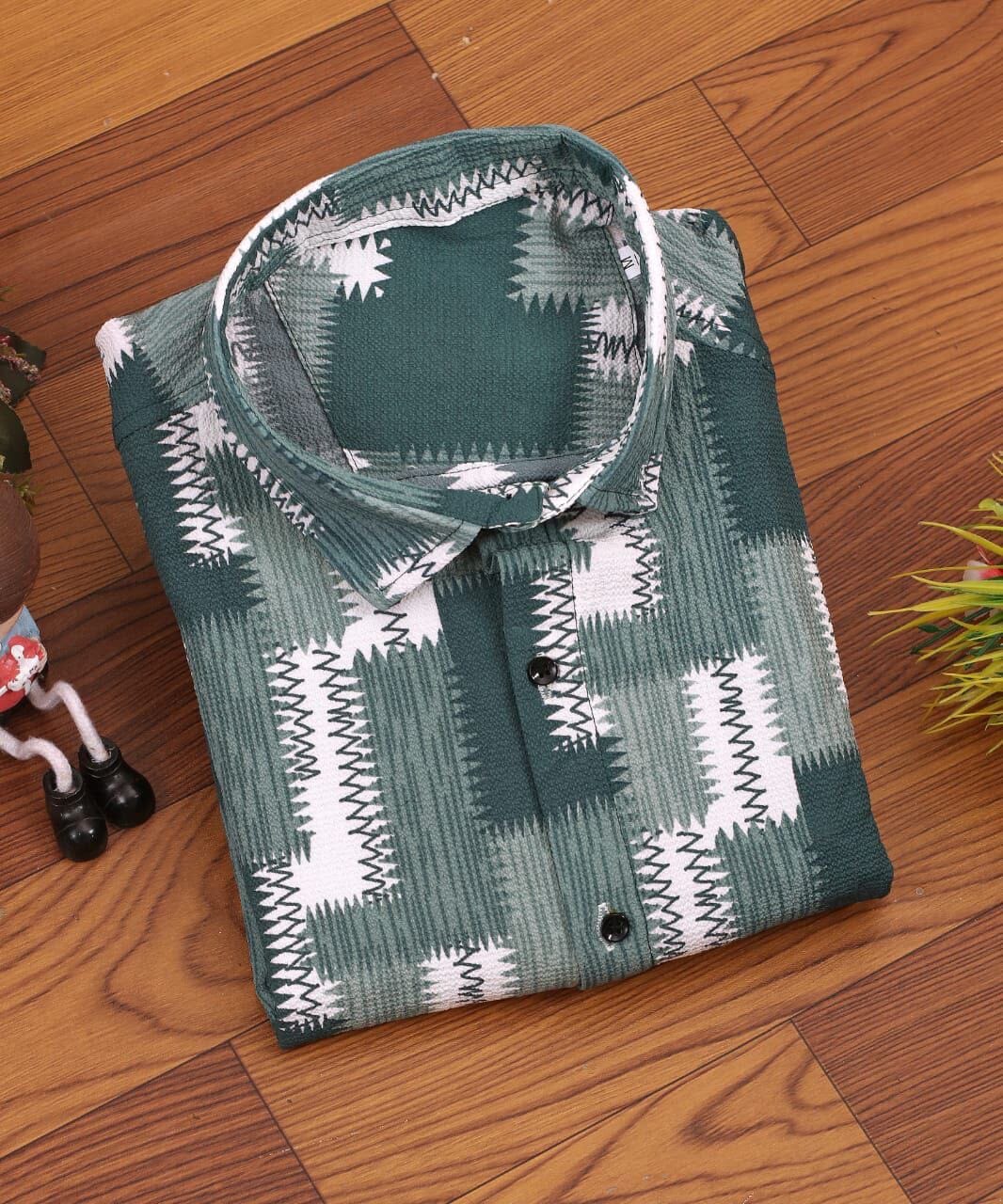 Dark Green White Men’s Full Sleeve Popcorn Shirt Men’s Shirt Shopin Di Apparels