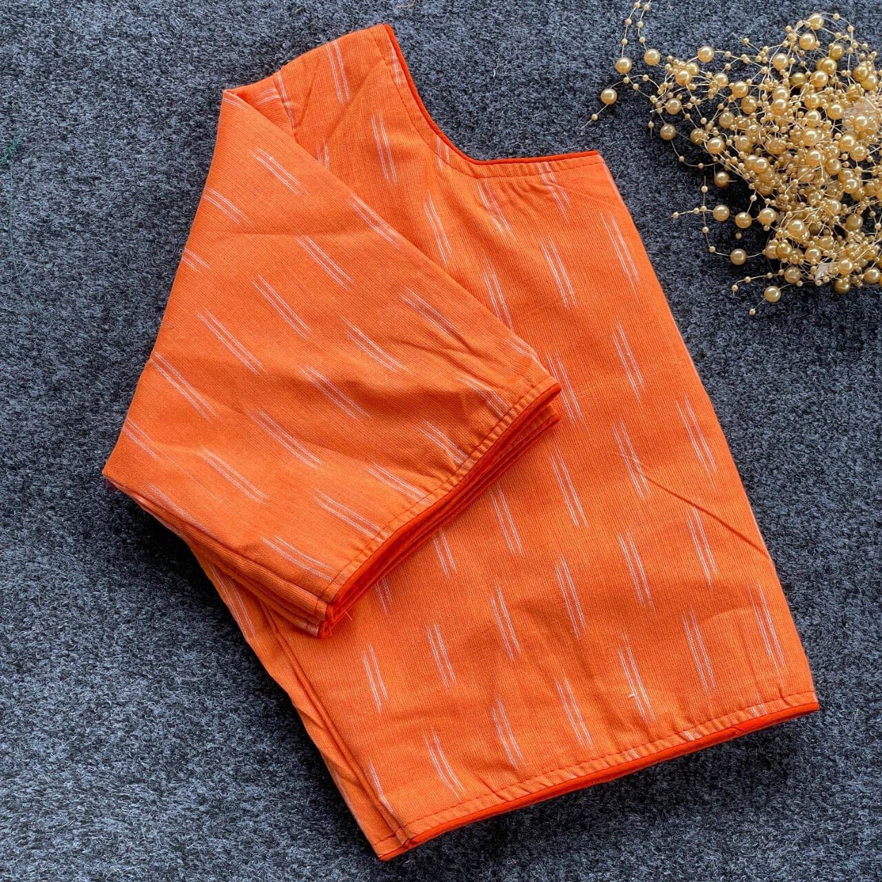 Dark Orange Ikkat Handloom Cotton Boat Neck Blouse Readymade Blouse Shopin Di Apparels