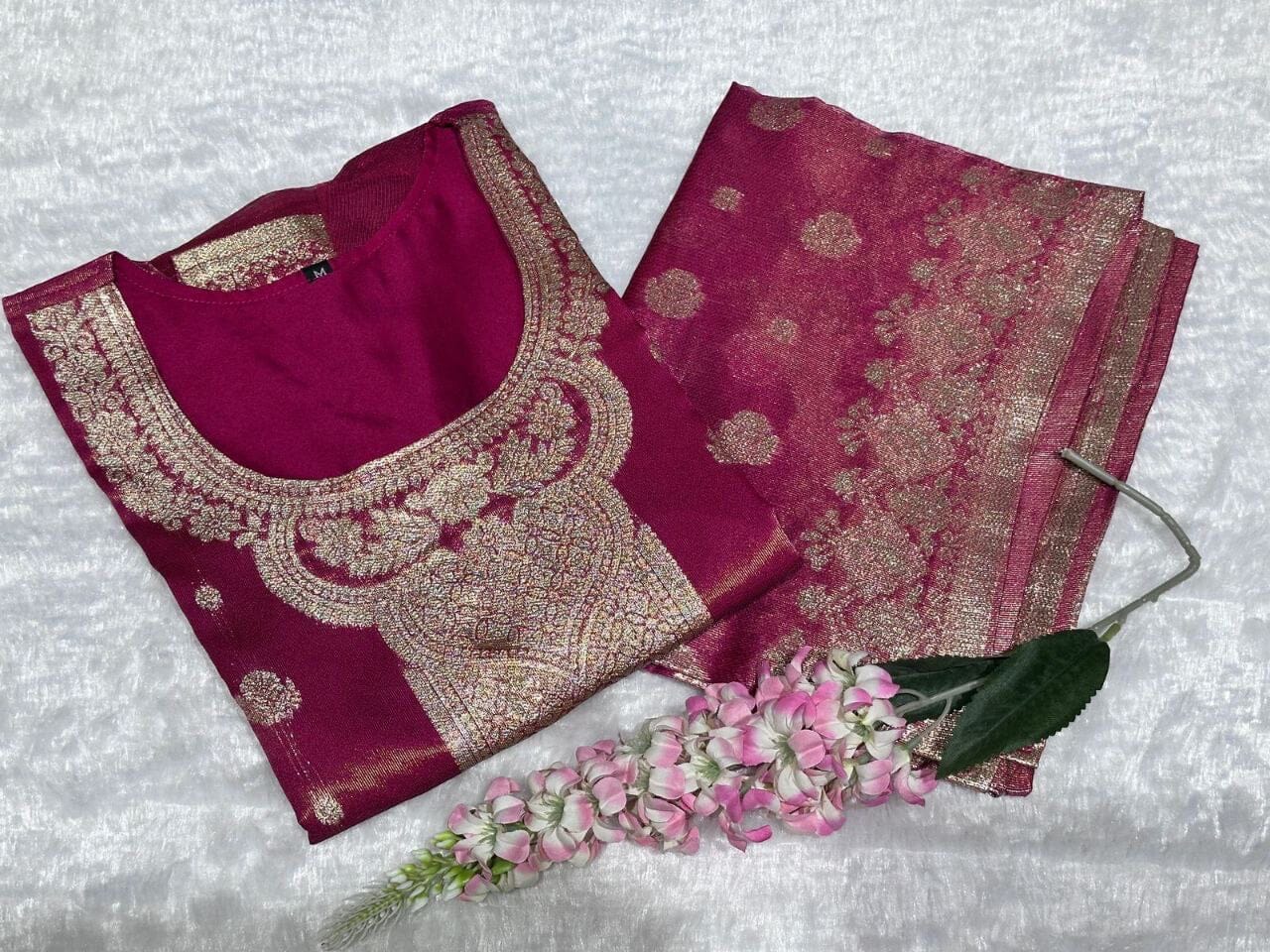 Dark Pink Jeqard Silk Kurti with Dupatta Kurti & Dupatta Shopin Di Apparels