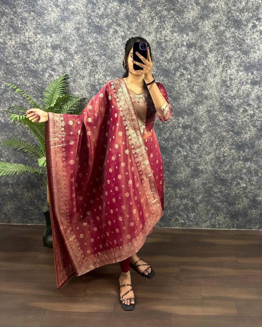 Dark Pink Jeqard Silk Kurti with Dupatta Kurti & Dupatta Shopin Di Apparels