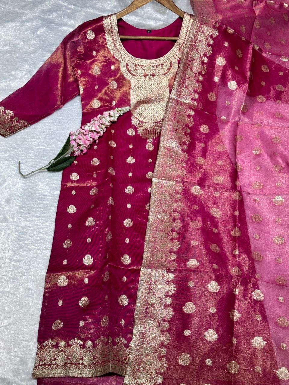 Dark Pink Jeqard Silk Kurti with Dupatta Kurti & Dupatta Shopin Di Apparels