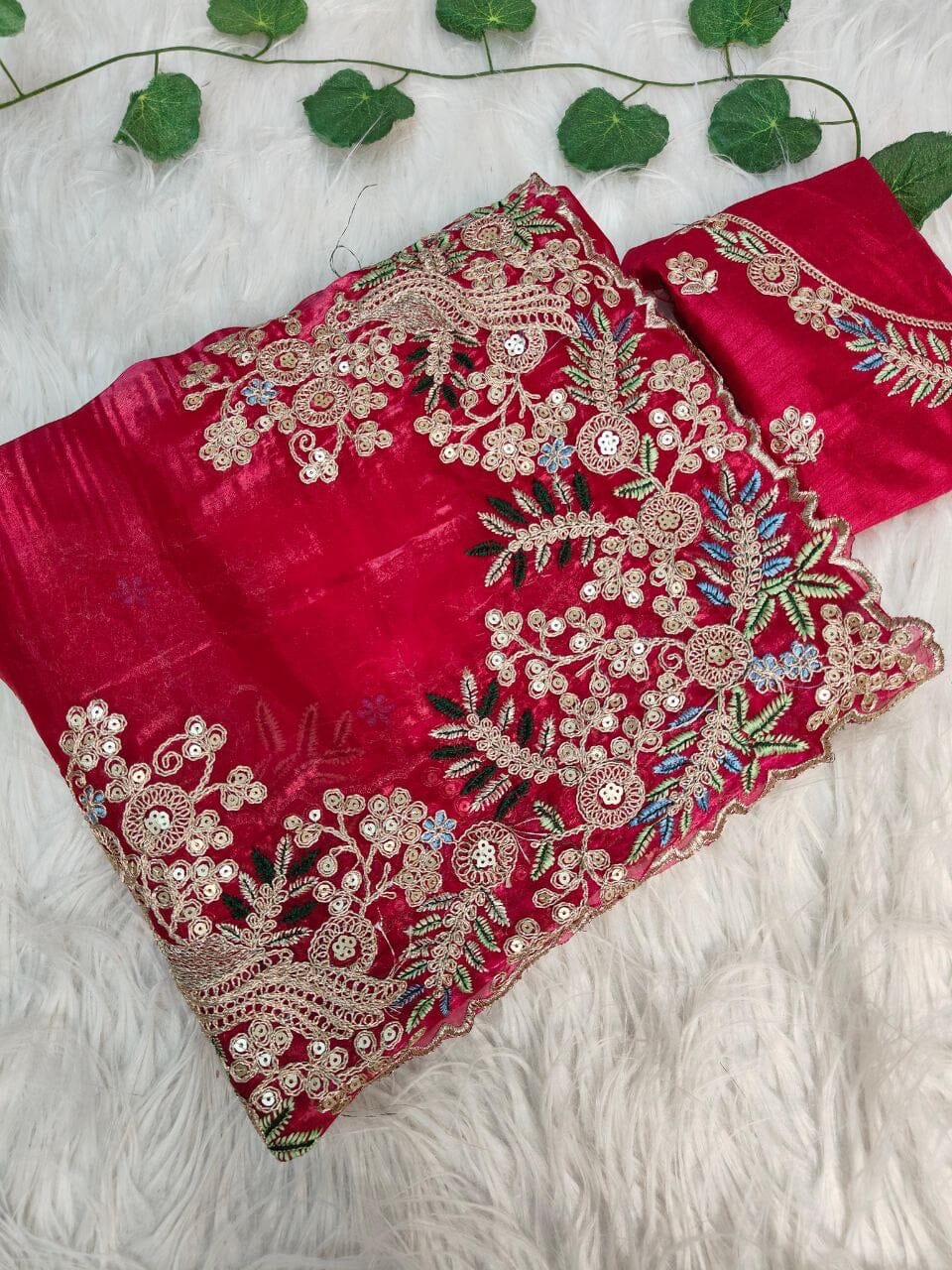 Dark Pink Pure Jimmy Choo Silk with Coding Sequence Embroidered work Designer Saree Designer saree Shopin Di Apparels