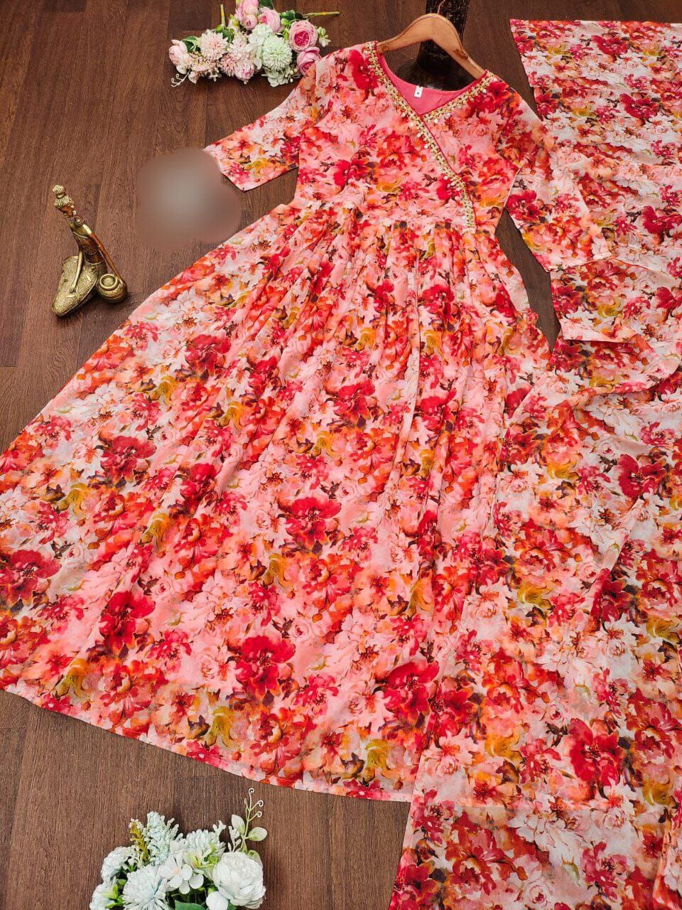 Designer Embroidered and Printed Gown with Dupatta Gown with Dupatta Shopin Di Apparels