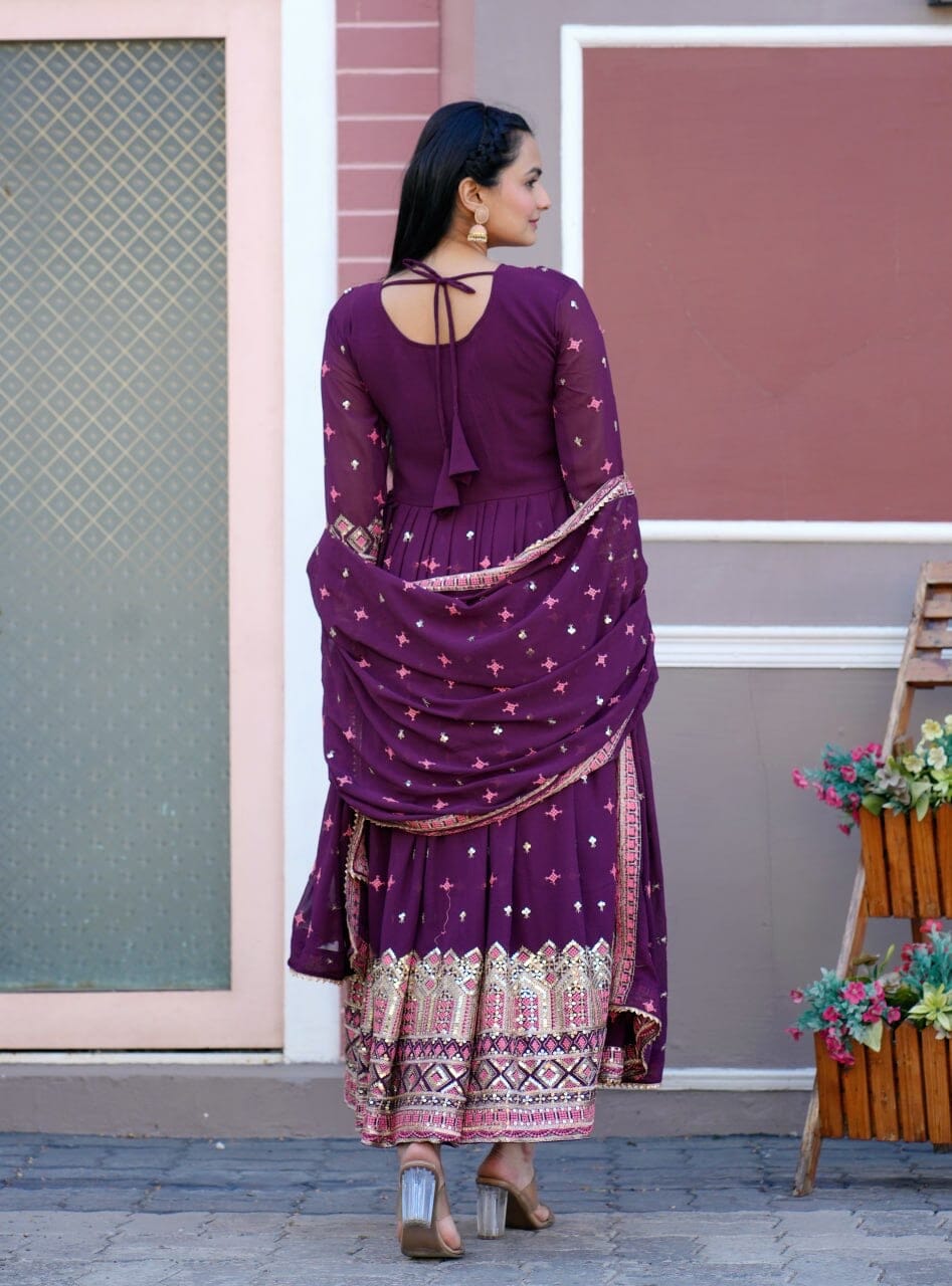 Designer Embroidered Fox Georgette Gown With Sequence Embroidered Work Ready Made Designer Suits Shopin Di Apparels