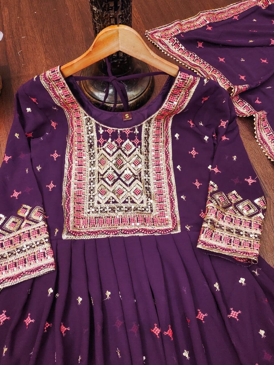 Designer Embroidered Fox Georgette Gown With Sequence Embroidered Work Ready Made Designer Suits Shopin Di Apparels