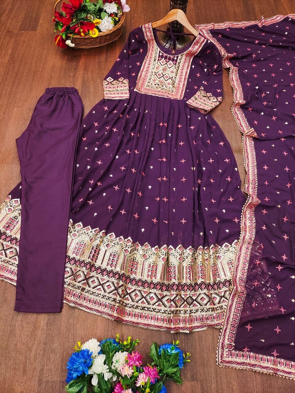 Designer Embroidered Fox Georgette Gown With Sequence Embroidered Work Ready Made Designer Suits Shopin Di Apparels