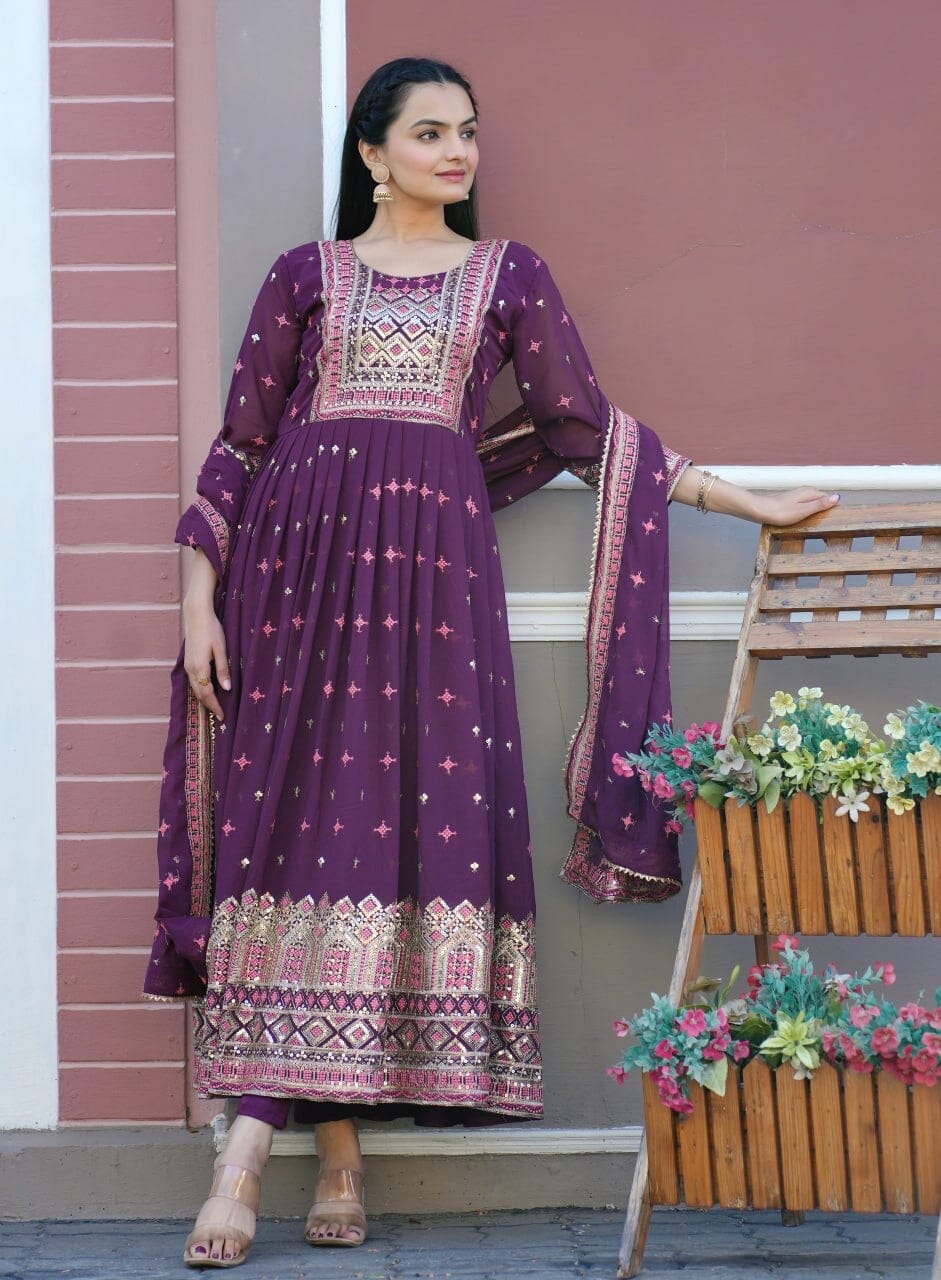 Designer Embroidered Fox Georgette Gown With Sequence Embroidered Work Ready Made Designer Suits Shopin Di Apparels