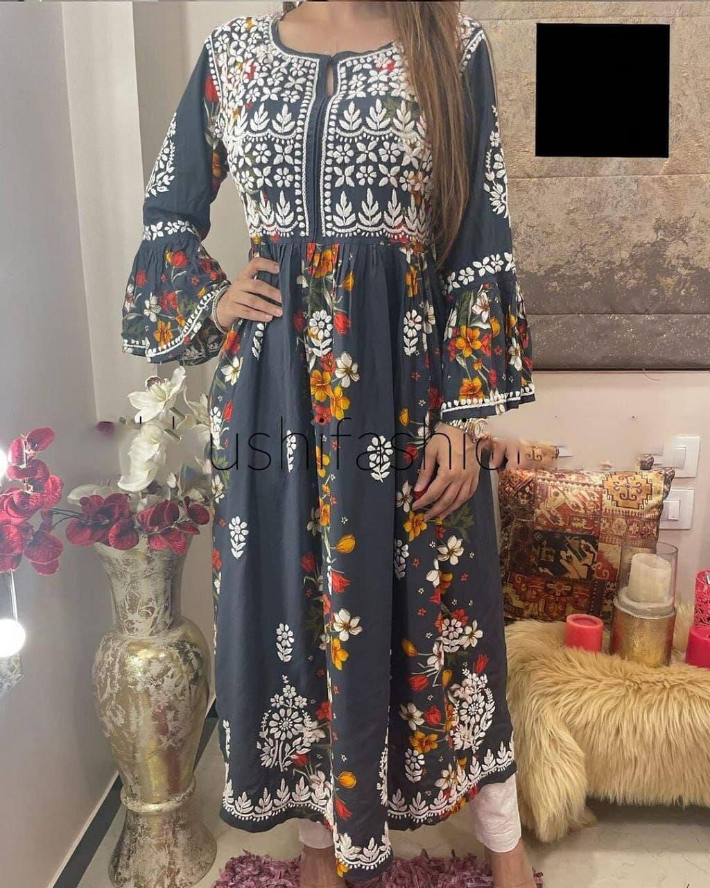 Designer Rayon Kurti with White Embroidery and Plazzo set Kurti with Pant Shopin Di Apparels