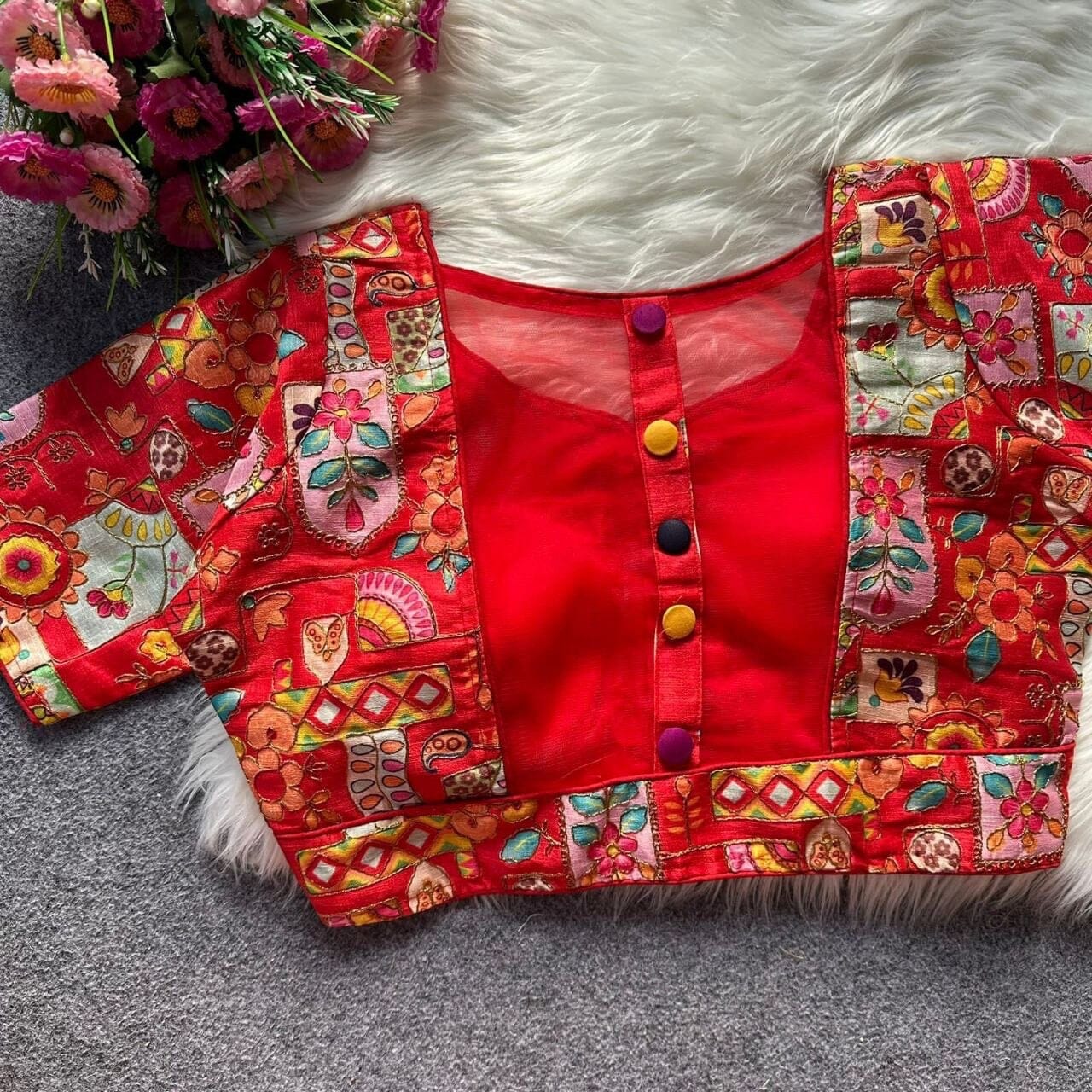 Designer Readymade Blouse with Malai Silk and Embroidery work Readymade Blouse Shopin Di Apparels Red