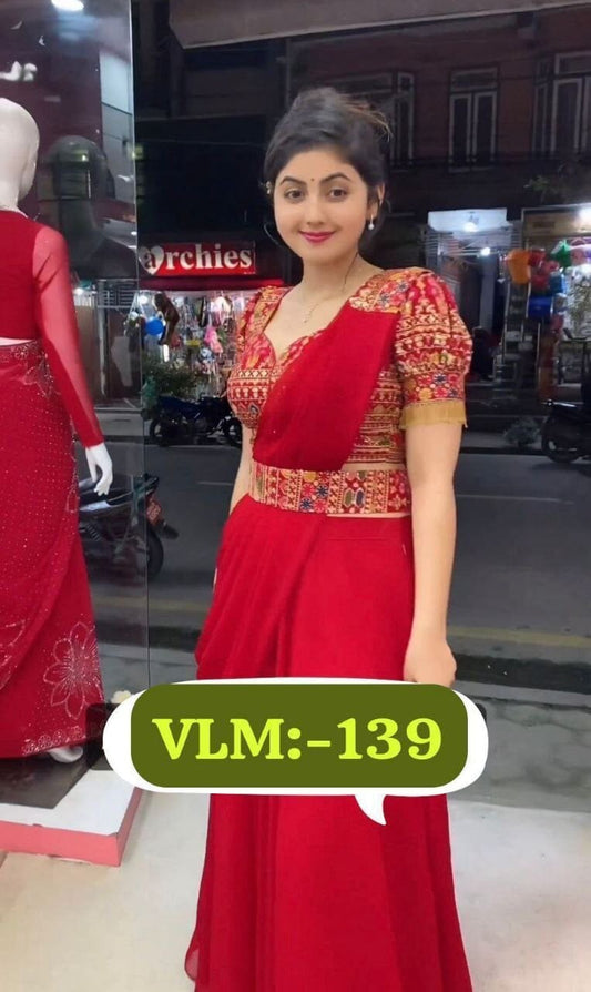 Designer Red Embroidered PartyWear Blouse and Sharara Suit Ready Made Designer Suits Shopin Di Apparels