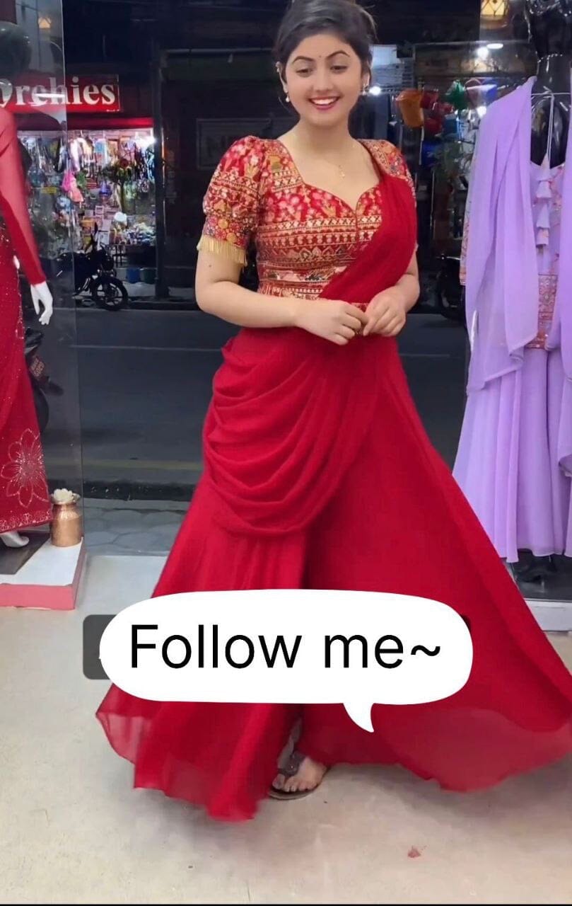 Designer Red Embroidered PartyWear Blouse and Sharara Suit Ready Made Designer Suits Shopin Di Apparels