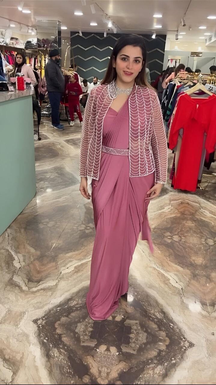 Dusty Pink Super Hit Ready To Wear Saree With Jacket Saree Ready to Wear Saree Shopin Di Apparels