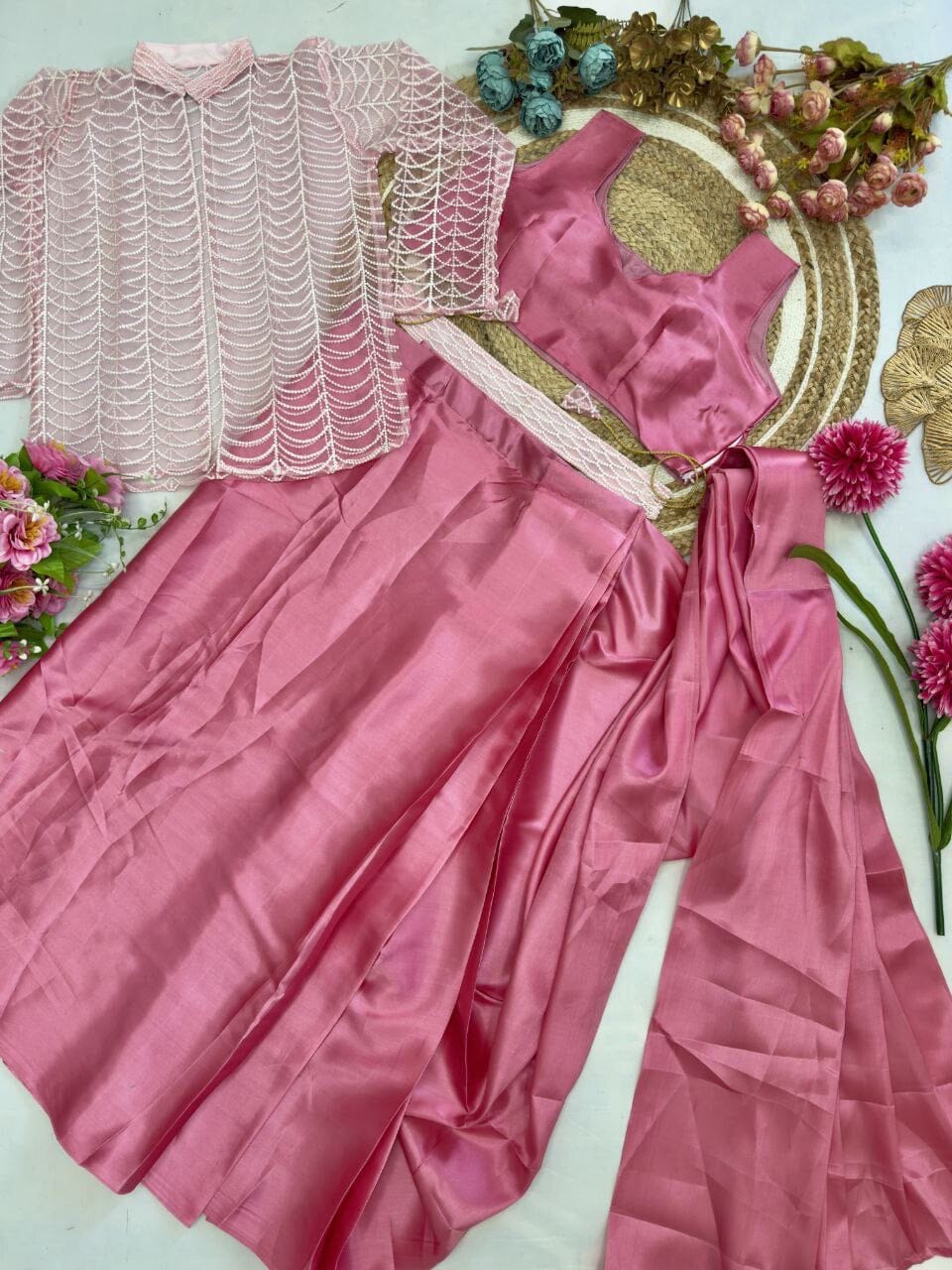 Dusty Pink Super Hit Ready To Wear Saree With Jacket Saree Ready to Wear Saree Shopin Di Apparels