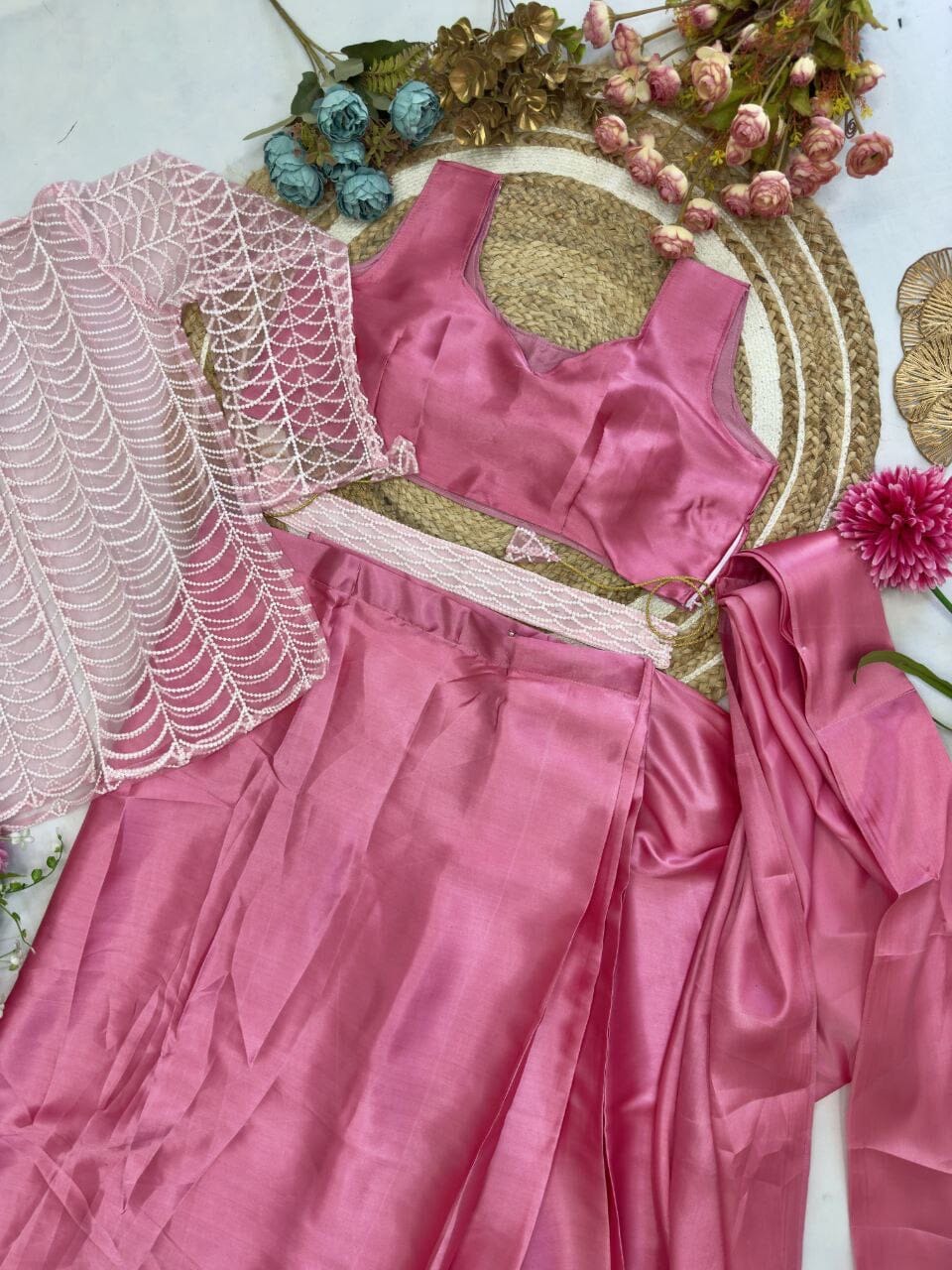 Dusty Pink Super Hit Ready To Wear Saree With Jacket Saree Ready to Wear Saree Shopin Di Apparels