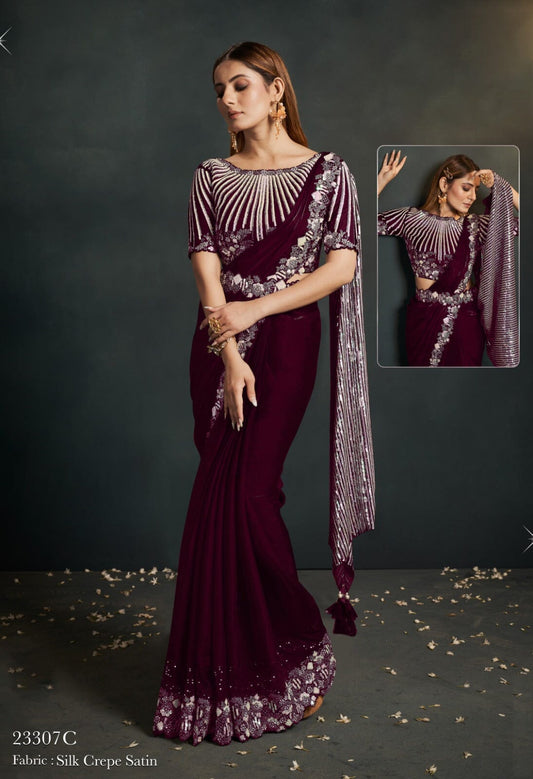 Exotica 23307 C Crepe Satin Silk Ready To Wear Saree Ready to Wear Saree Shopin Di Apparels