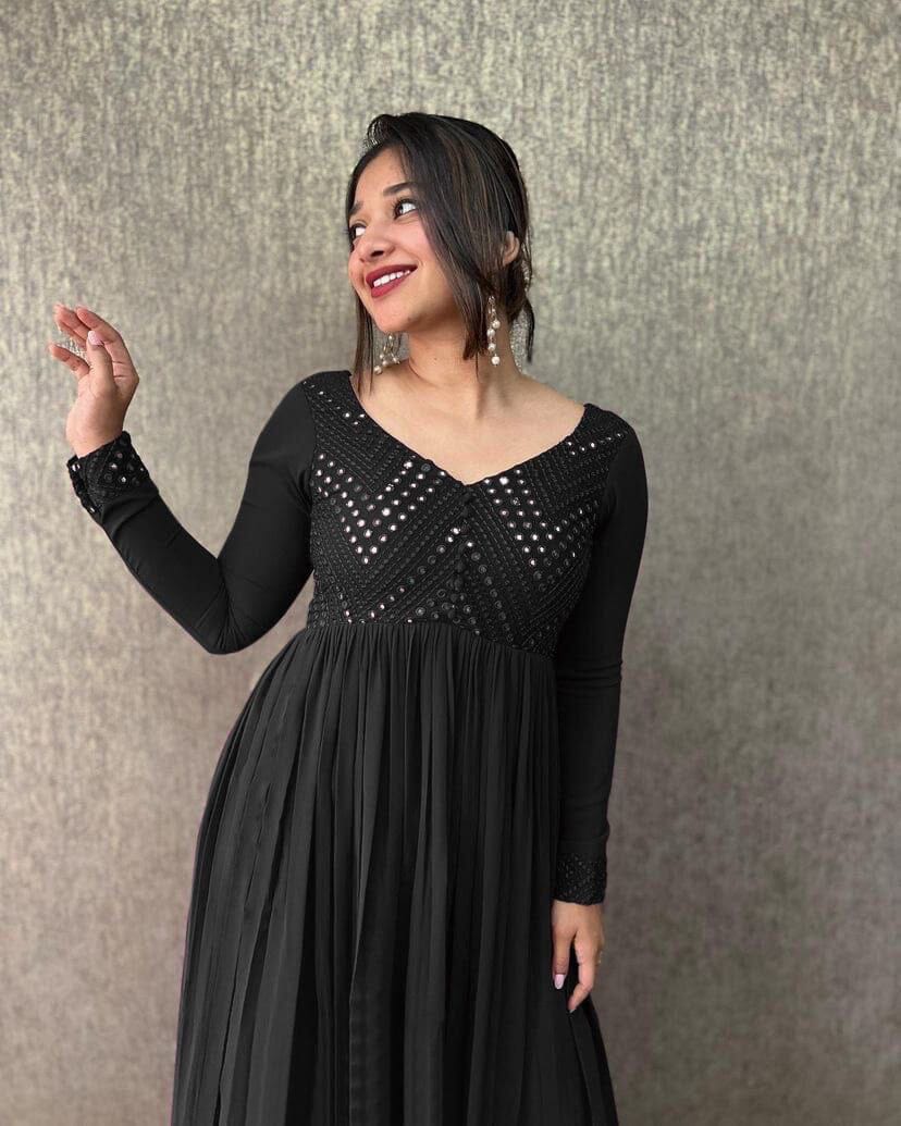 Fox Georgette Mirror Work Embroidered Gown in 4 Colors Designer Gown Shopin Di Apparels