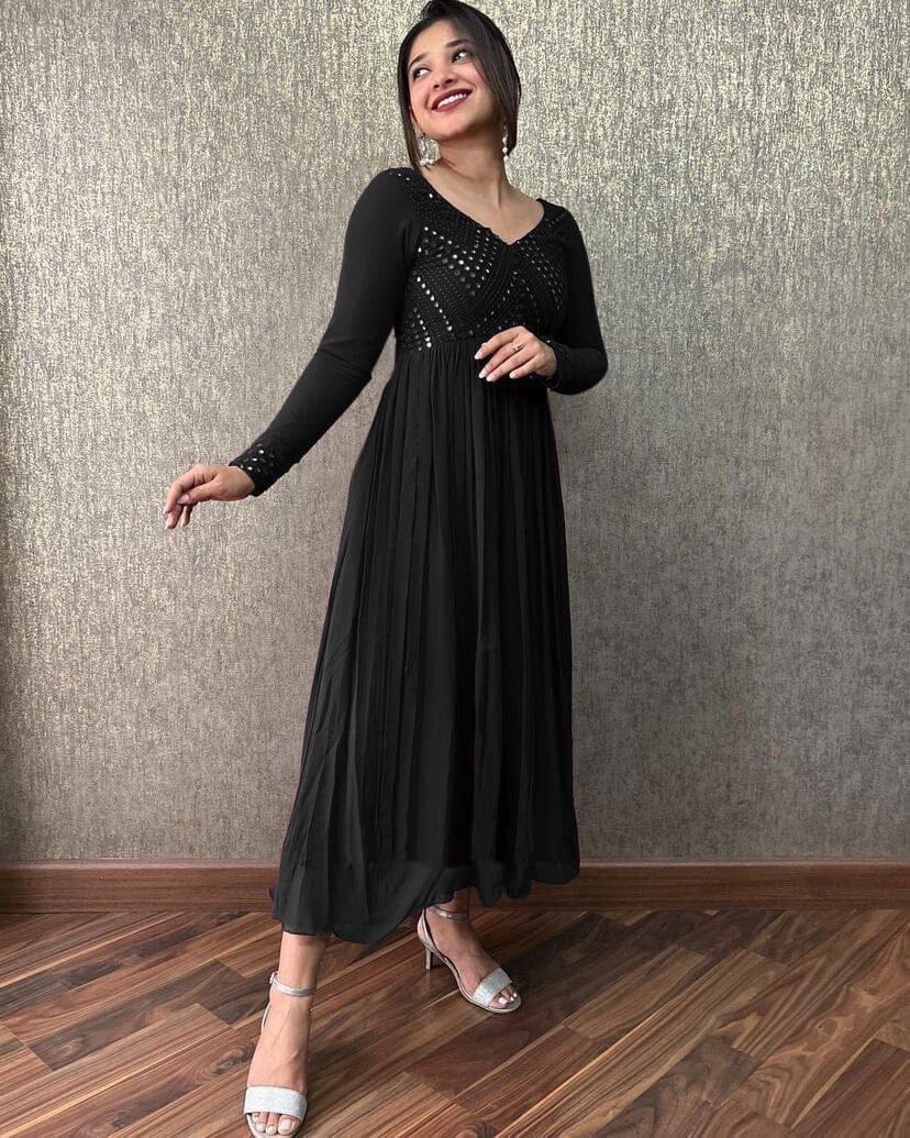 Fox Georgette Mirror Work Embroidered Gown in 4 Colors Designer Gown Shopin Di Apparels