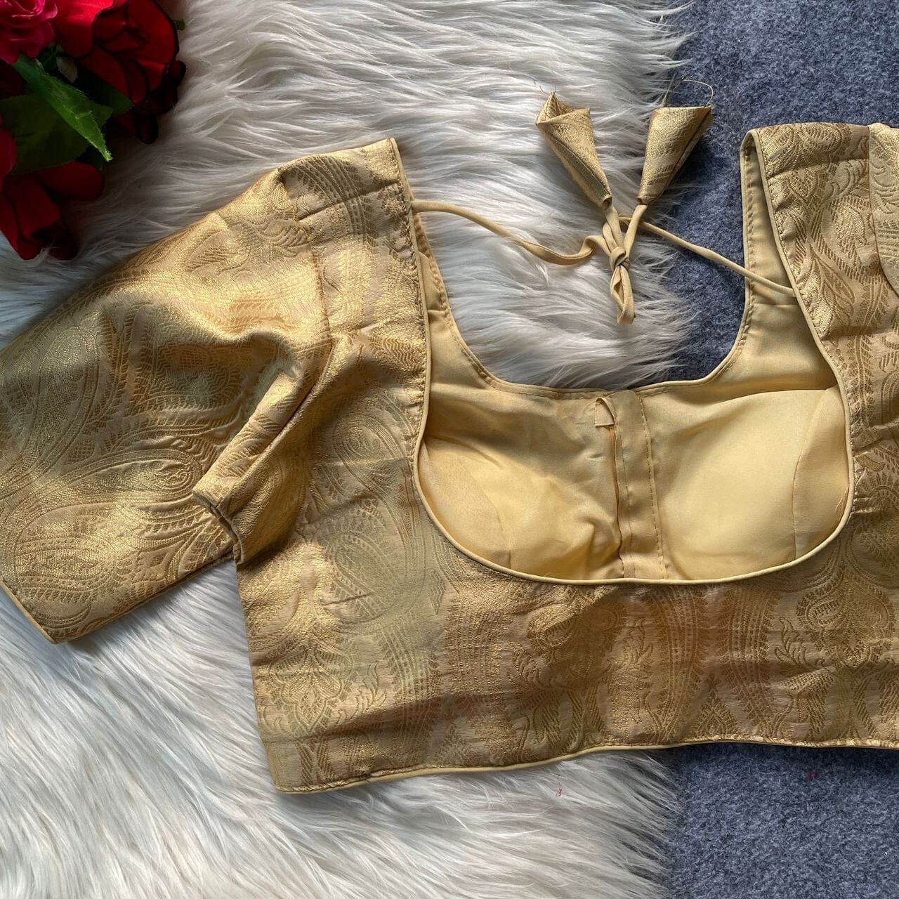 Golden Zari work Readymade Blouse with Banarasi Silk Readymade Blouse Shopin Di Apparels
