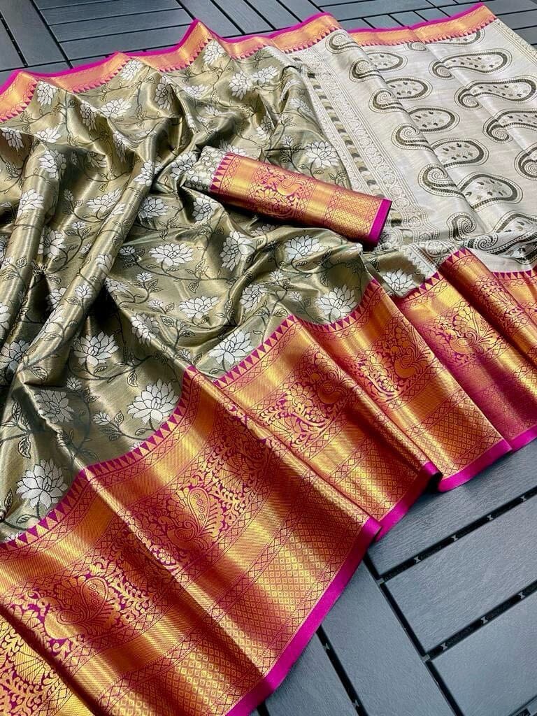 Green Banarasi Handloom Tissue Silk Zari work Saree Silk Saree Shopin Di Apparels