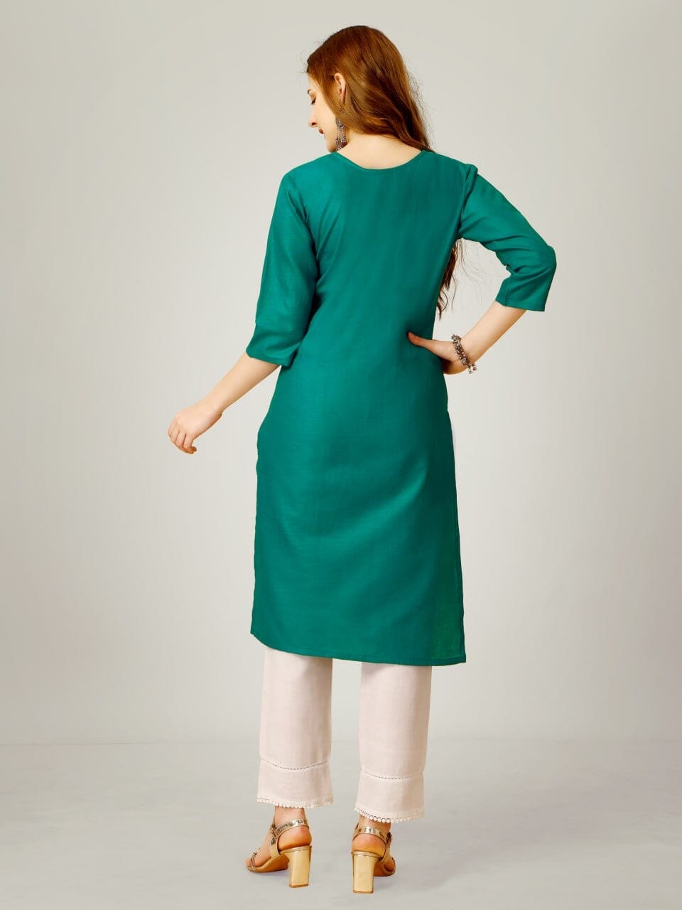 Green Cotton Blend Sequence Embroidered Work Kurti with Pant Kurti with Pant Shopin Di Apparels