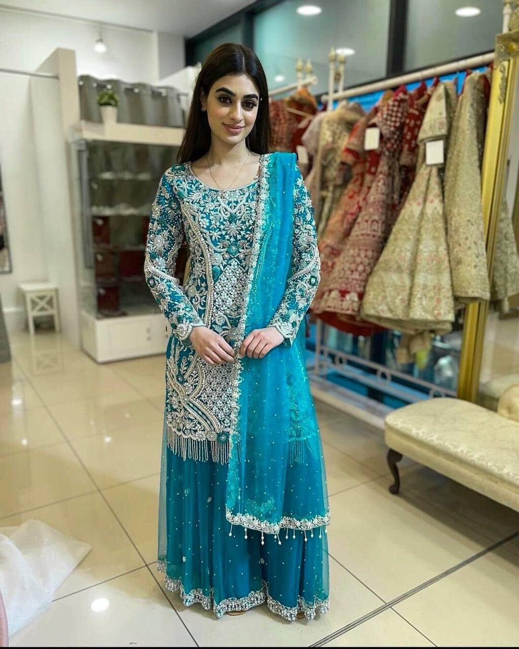 Heavy Fox Georgette Handwork Embroidery Designer Plazzo Suit Ready Made Designer Suits Shopin Di Apparels