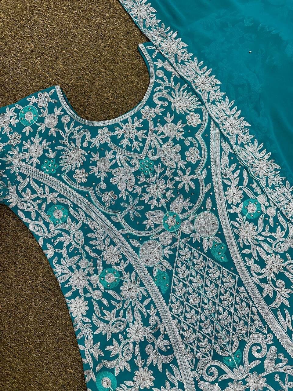 Heavy Fox Georgette Handwork Embroidery Designer Plazzo Suit Ready Made Designer Suits Shopin Di Apparels