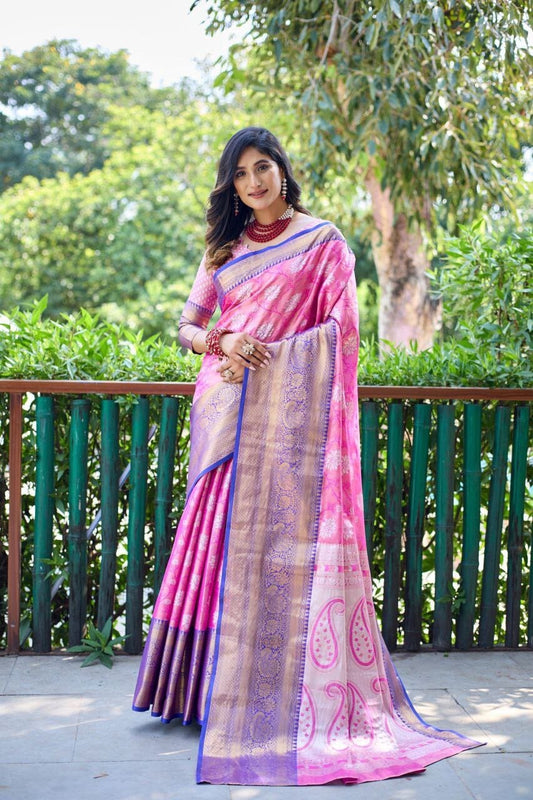 Hot Pink Banarasi Handloom Tissue Silk Zari work Saree Silk Saree Shopin Di Apparels
