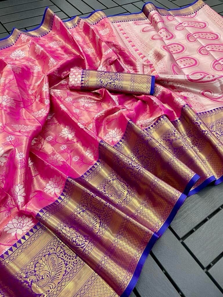 Hot Pink Banarasi Handloom Tissue Silk Zari work Saree Silk Saree Shopin Di Apparels