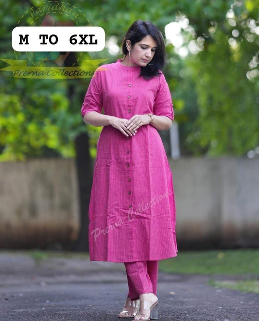 Hot Pink Co-Ord Set A Line Kurti with plazzo Kurti with plazzo Shopin Di Apparels