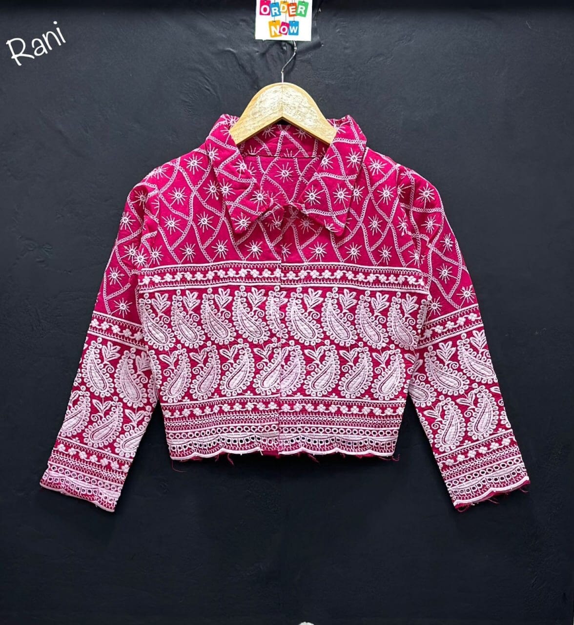 Hot Pink Lucknowi Sequence Work with Long Sleeve Western Crop Top Western Tops Shopin Di Apparels