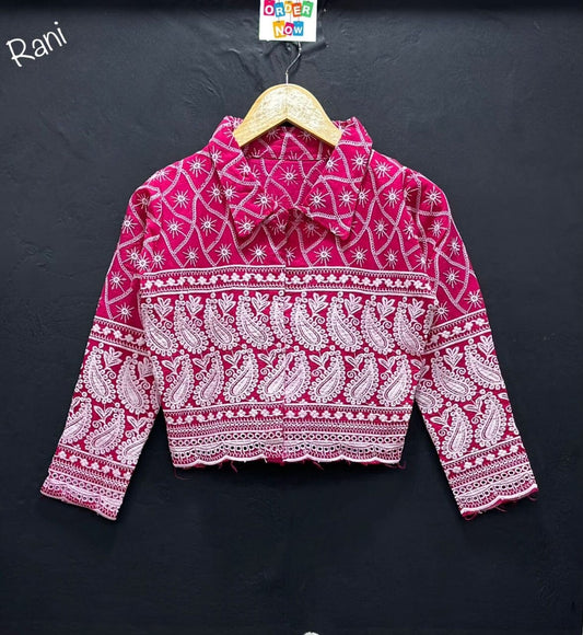 Hot Pink Lucknowi Sequence Work with Long Sleeve Western Crop Top Western Tops Shopin Di Apparels