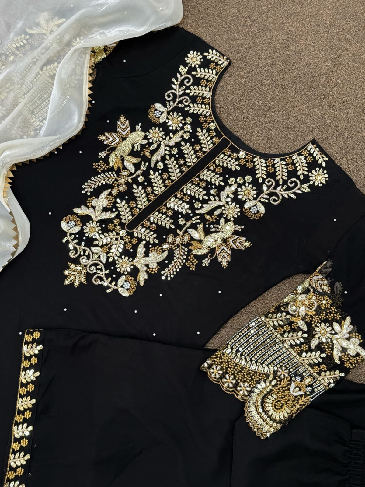 JD 522 Black Faux Georgette Heavy Embroidered Designer Suit Ready Made Designer Suits Shopin Di Apparels