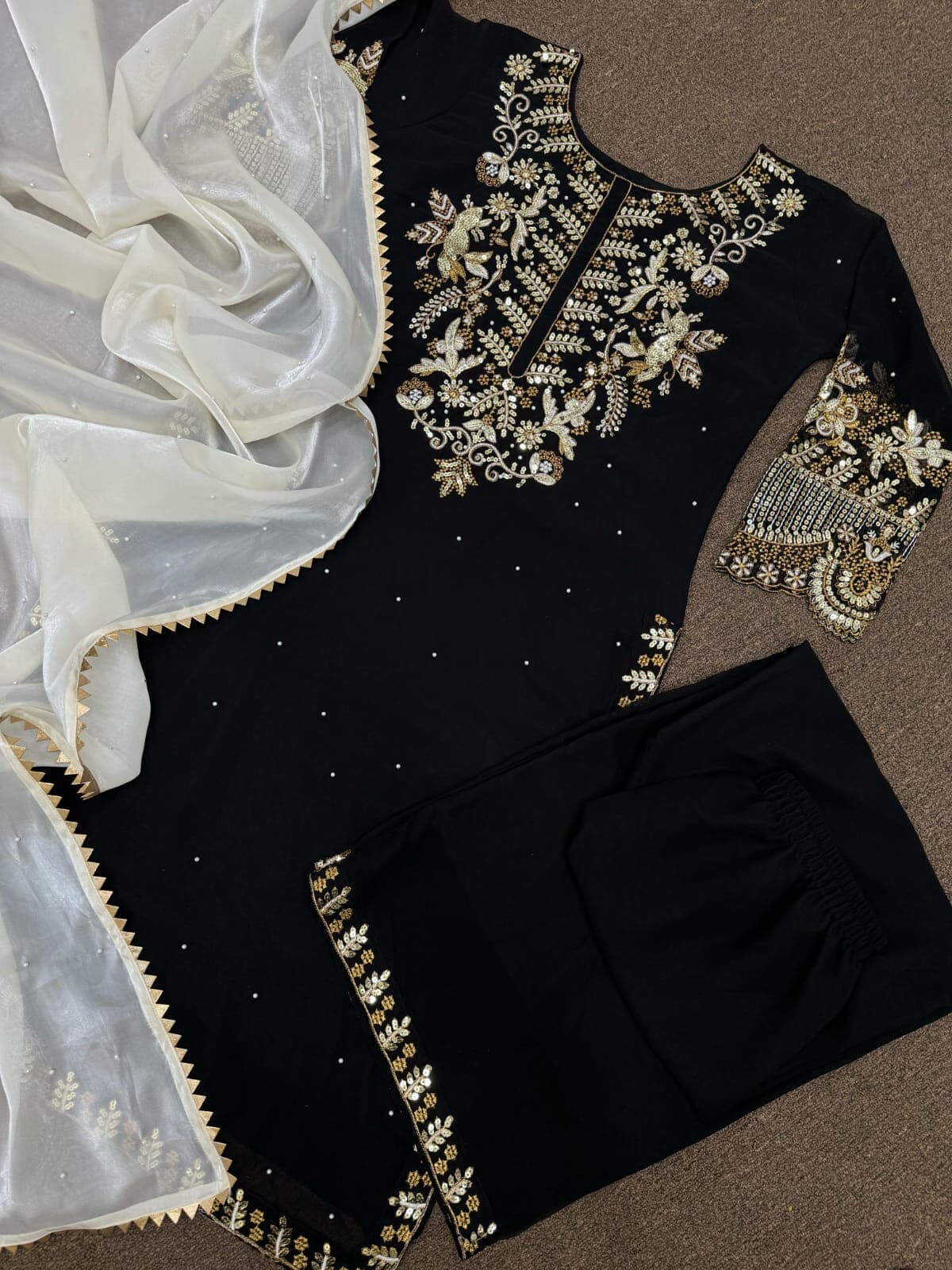 JD 522 Black Faux Georgette Heavy Embroidered Designer Suit Ready Made Designer Suits Shopin Di Apparels