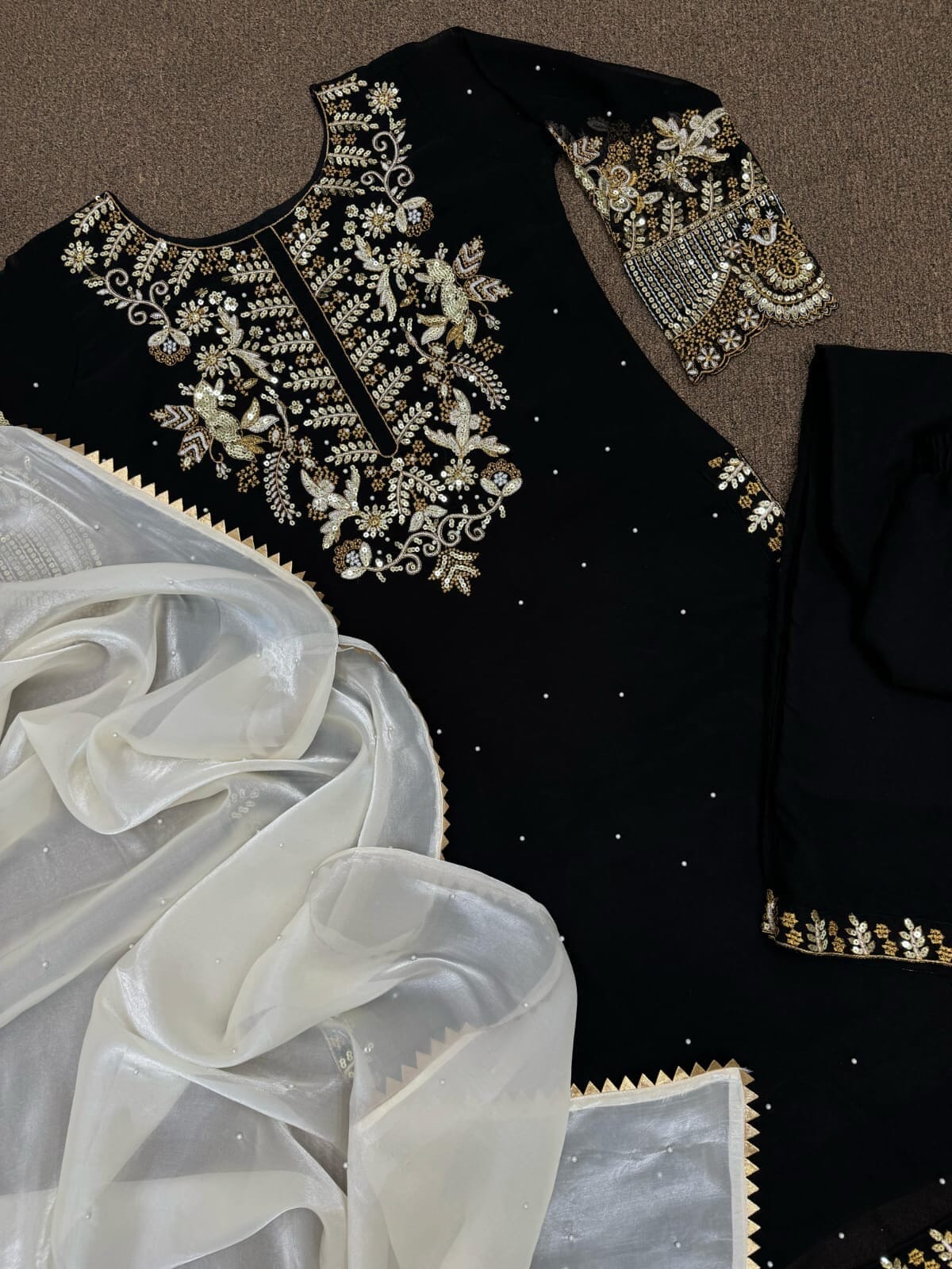 JD 522 Black Faux Georgette Heavy Embroidered Designer Suit Ready Made Designer Suits Shopin Di Apparels