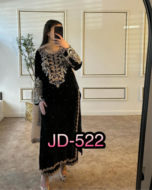 JD 522 Black Faux Georgette Heavy Embroidered Designer Suit Ready Made Designer Suits Shopin Di Apparels