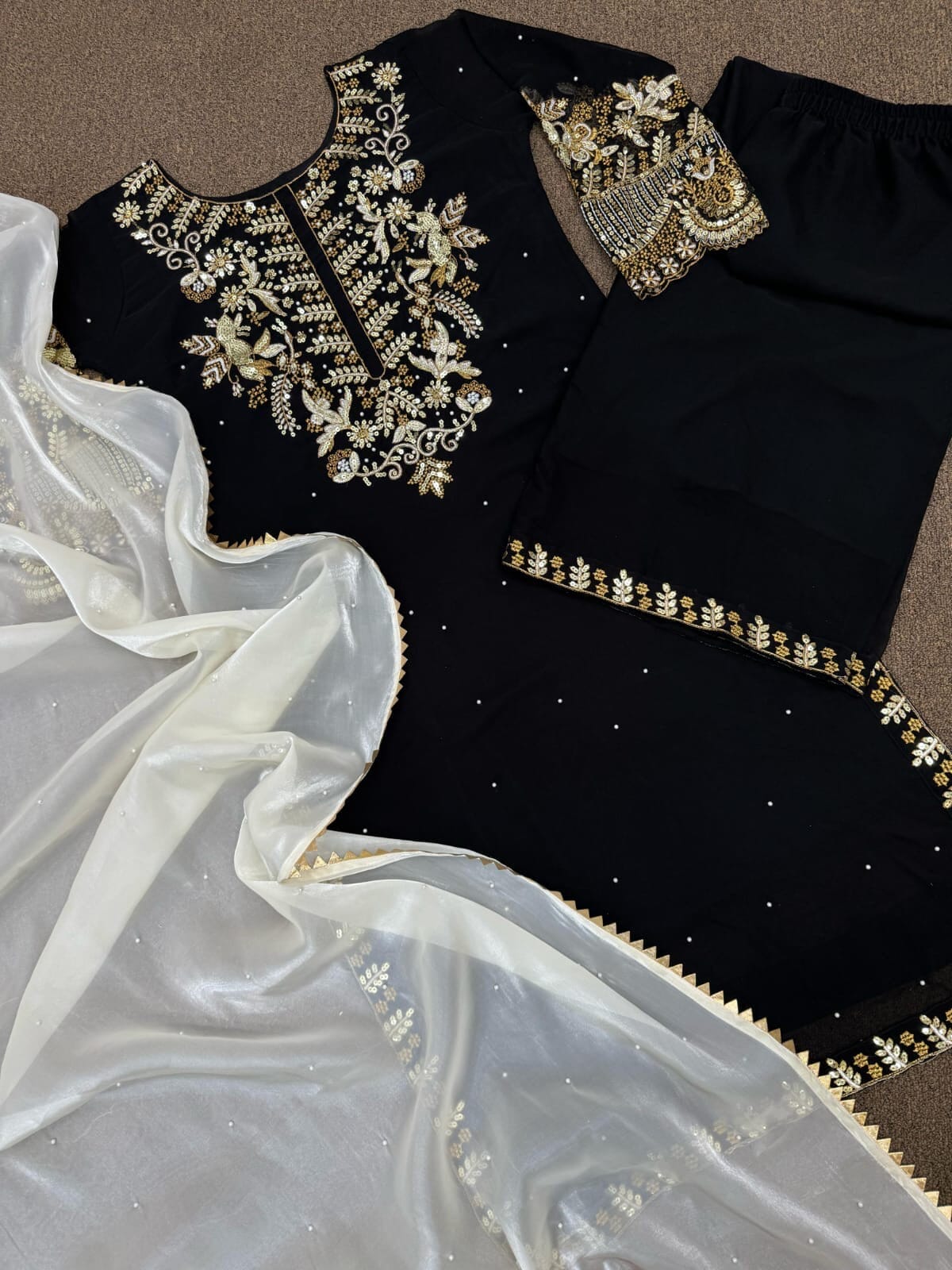 JD 522 Black Faux Georgette Heavy Embroidered Designer Suit Ready Made Designer Suits Shopin Di Apparels