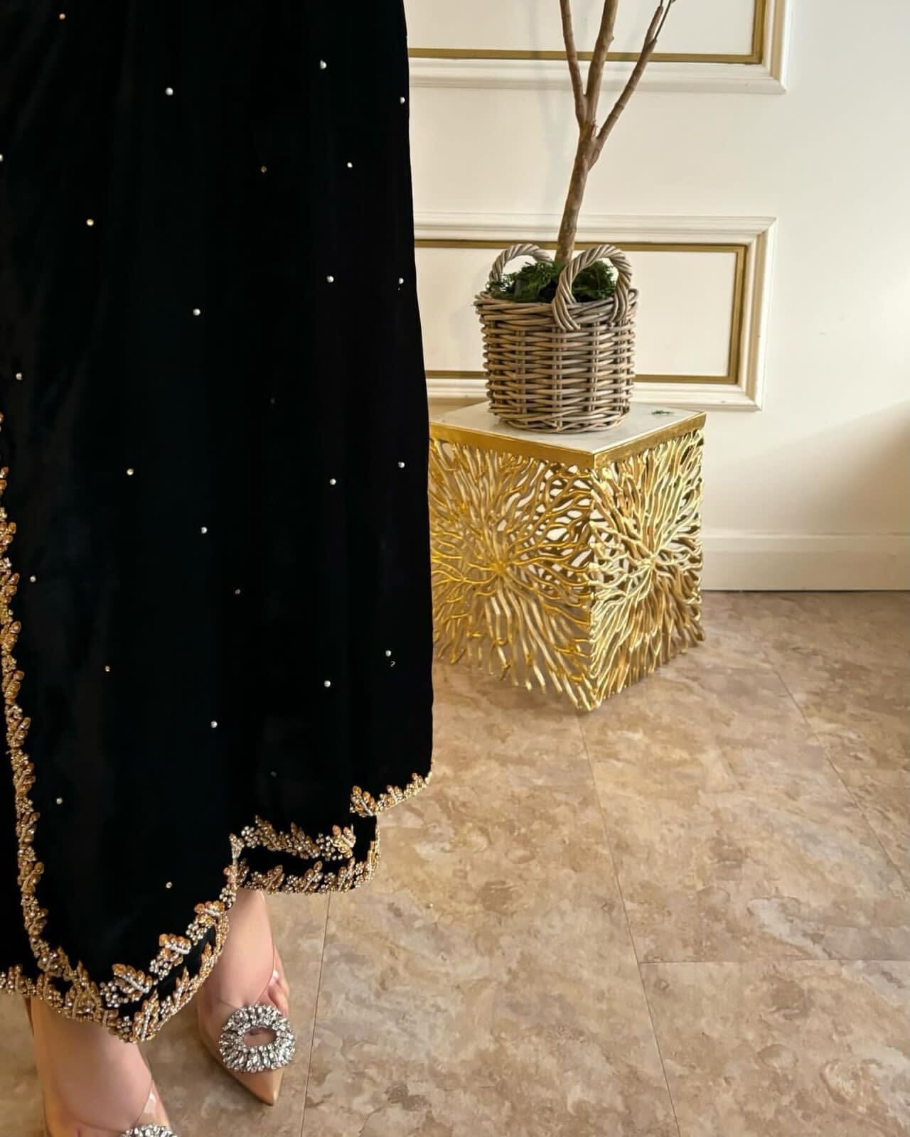 JD 522 Black Faux Georgette Heavy Embroidered Designer Suit Ready Made Designer Suits Shopin Di Apparels