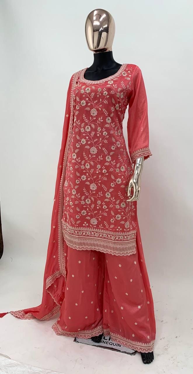 KD 1440 Designer Tibby Silk Palazzo Suit Ready Made Designer Suits Shopin Di Apparels