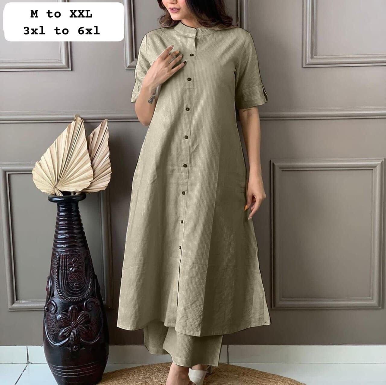 Khakhi Co-Ord Set A Line Kurti with plazzo Kurti with plazzo Shopin Di Apparels