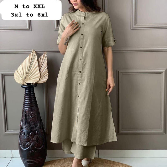 Khakhi Co-Ord Set A Line Kurti with plazzo Kurti with plazzo Shopin Di Apparels