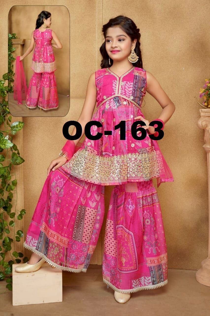 Kid’s Pink Alia Cut Heavy Japan satin Sharara Suit Kid's Suits Shopin Di Apparels