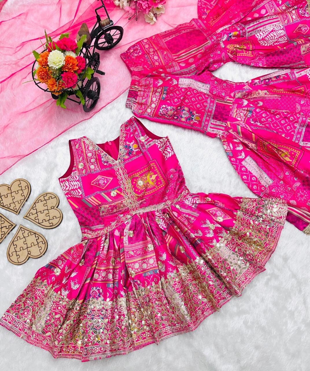 Kid’s Pink Alia Cut Heavy Japan satin Sharara Suit Kid's Suits Shopin Di Apparels