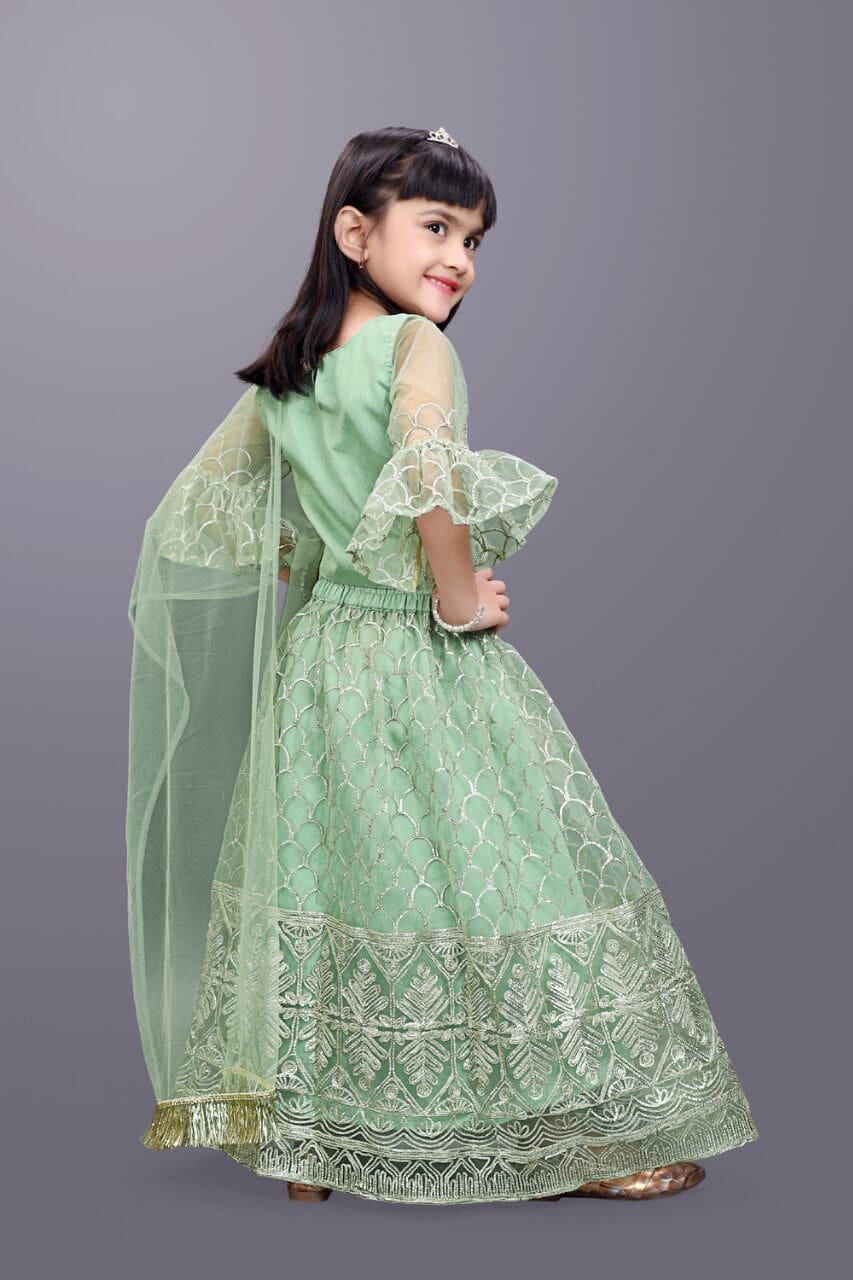 Kids Readymade Green Embroidery Lehenga Choli Kid's Lehenga Shopin Di Apparels