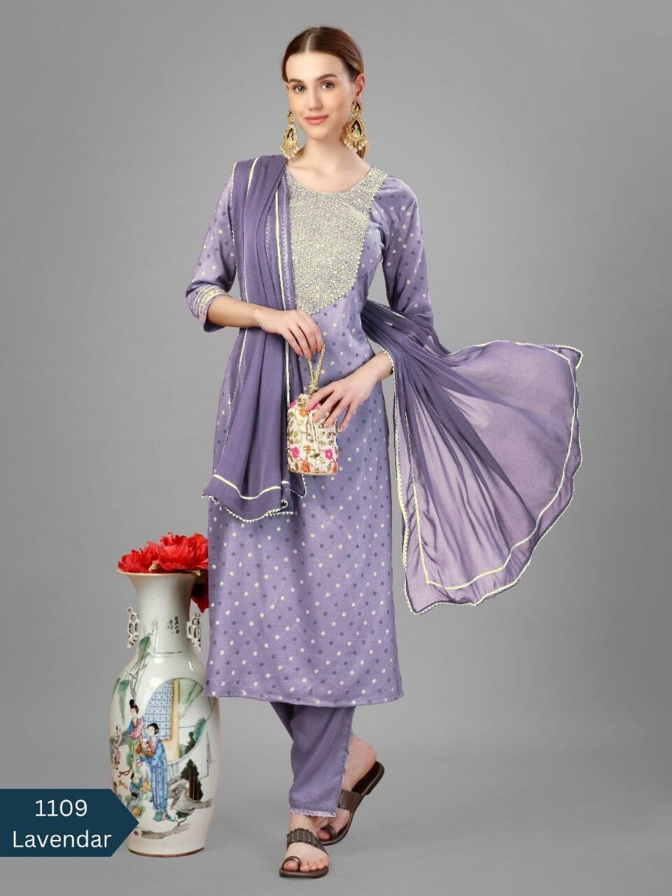 Lavender Purple Silk Blend Sequence Embroidered Designer Kurti with Dupatta and Bottom Kurti with Dupatta and Bottom Shopin Di Apparels