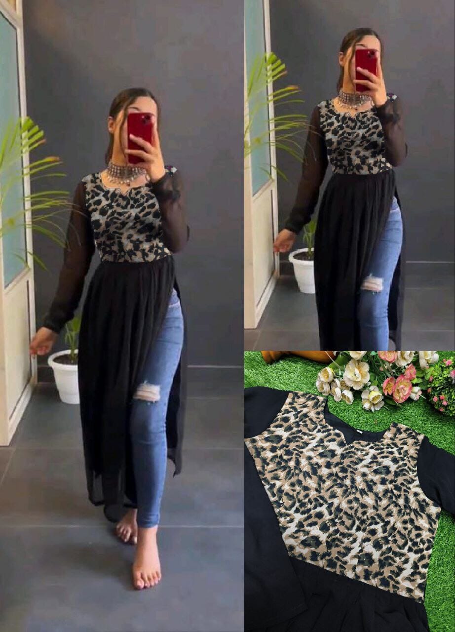 Leopard Print Georgette Naira Cut Gown Gowns Shopin Di Apparels