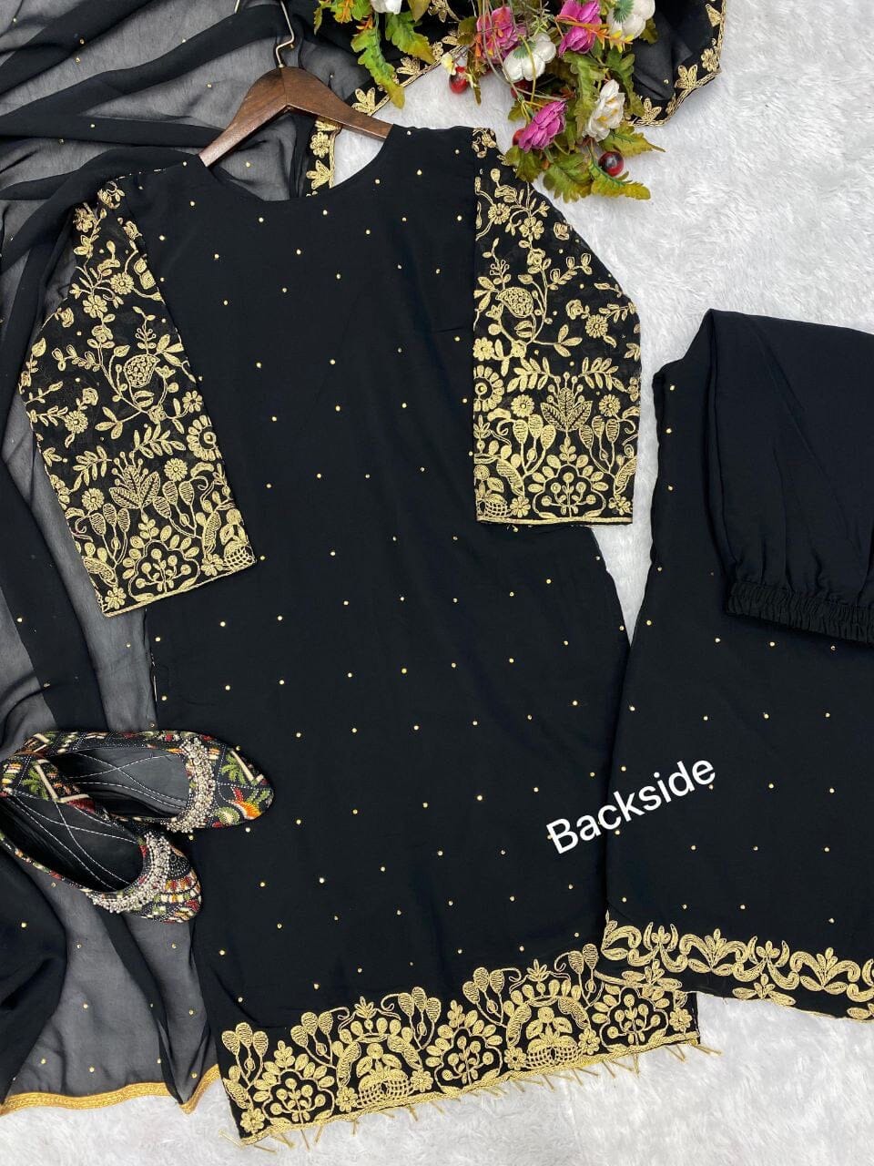Lg 1818 Black Designer Heavy Georgette Sequence and Diamond Work Suit with Plazzo Ready Made Designer Suits Shopin Di Apparels