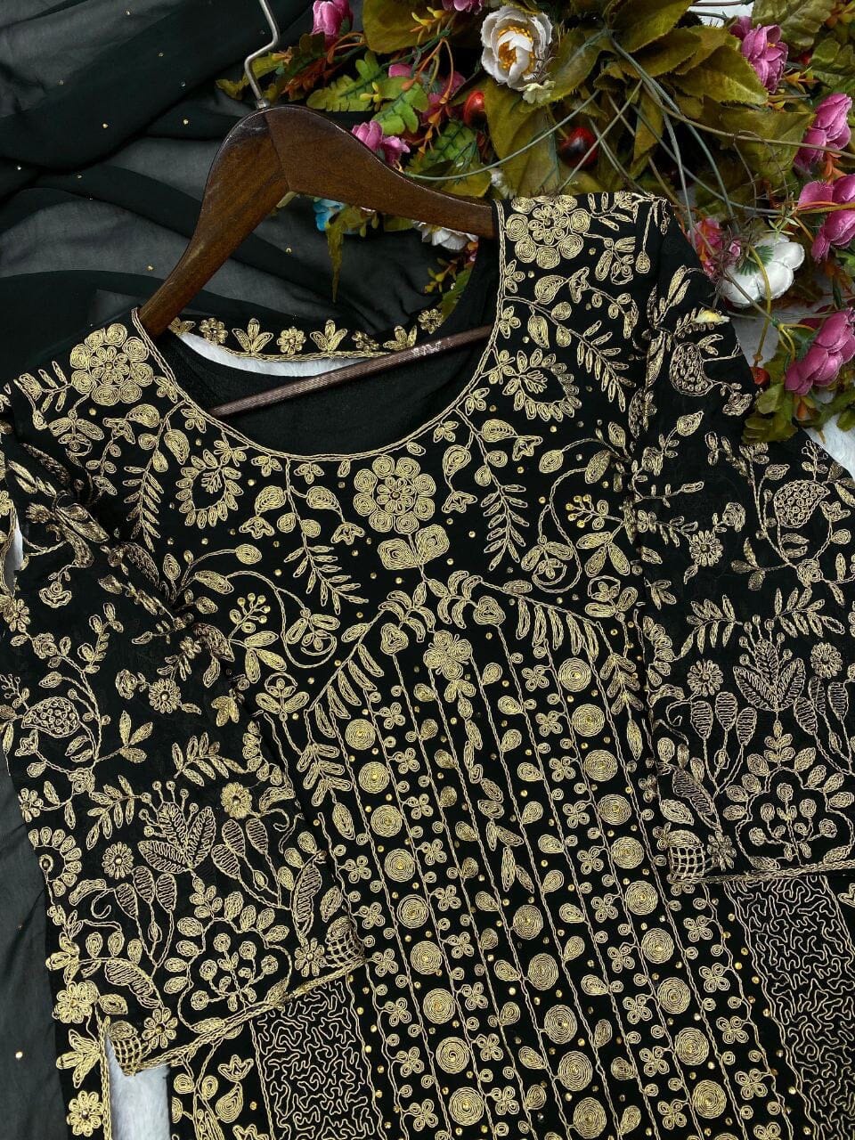 Lg 1818 Black Designer Heavy Georgette Sequence and Diamond Work Suit with Plazzo Ready Made Designer Suits Shopin Di Apparels